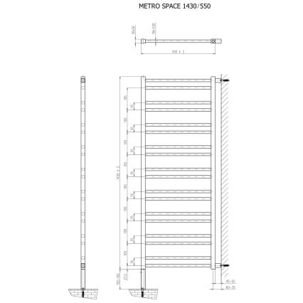 Sapho - Badeværelsesradiator METRO SPACE 525W 55x143 cm mat sort