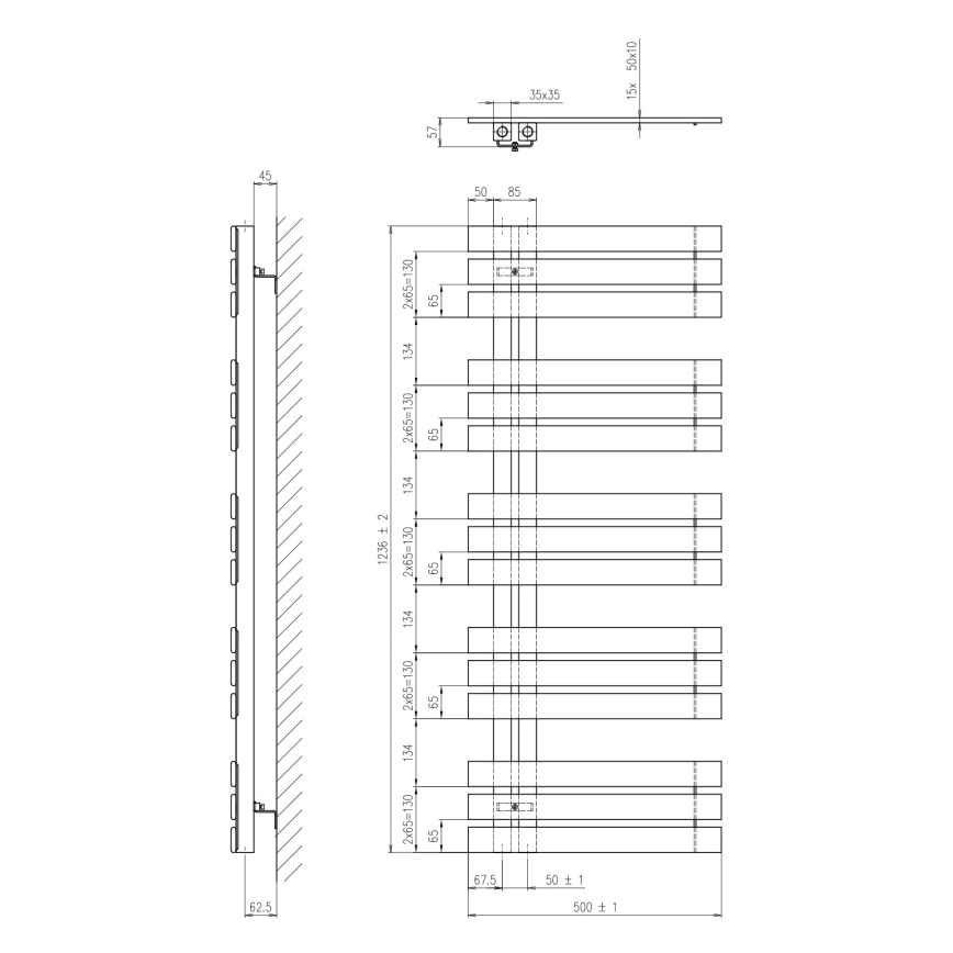 Sapho - Badeværelsesradiator SILVANA 124x50 cm mat sort
