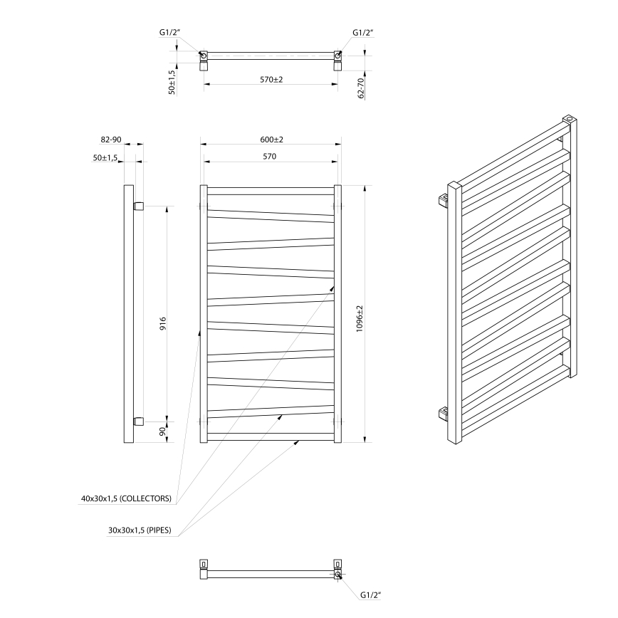 Sapho - Badeværelsesradiator ZIG 110x60 cm sort