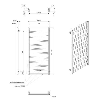 Sapho - Badeværelsesradiator ZIG 133 x 60 cm, sort
