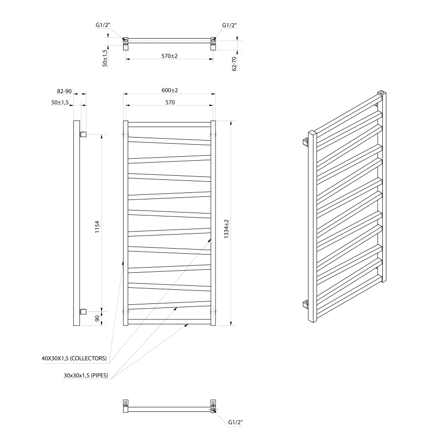Sapho - Badeværelsesradiator ZIG 133 x 60 cm, sort