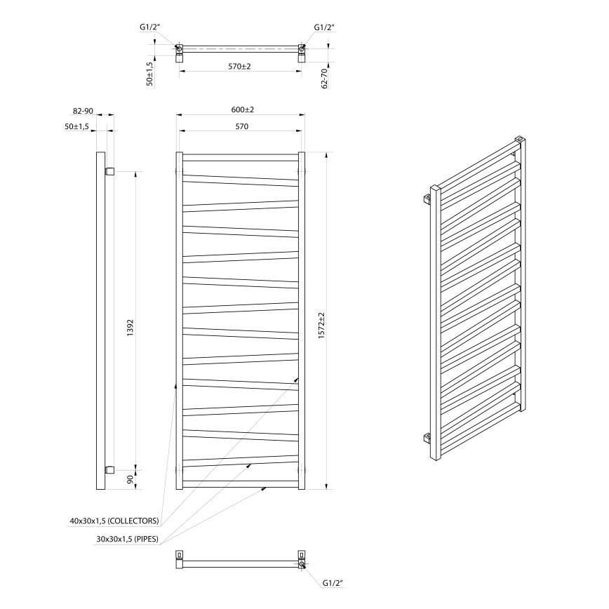 Sapho - Badeværelsesradiator ZIG 709W 60x157 cm sort