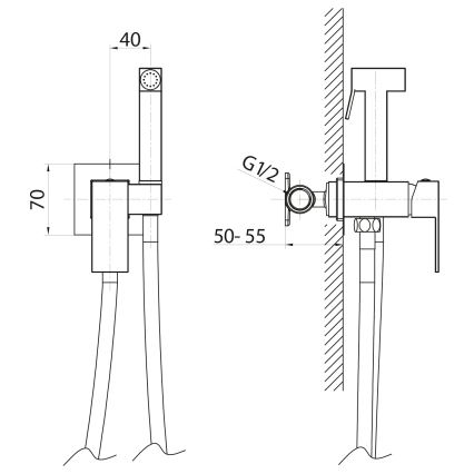 Sapho - Bidetarmatur med bidetbruser til indbygget installation CUBEMIX mat guld