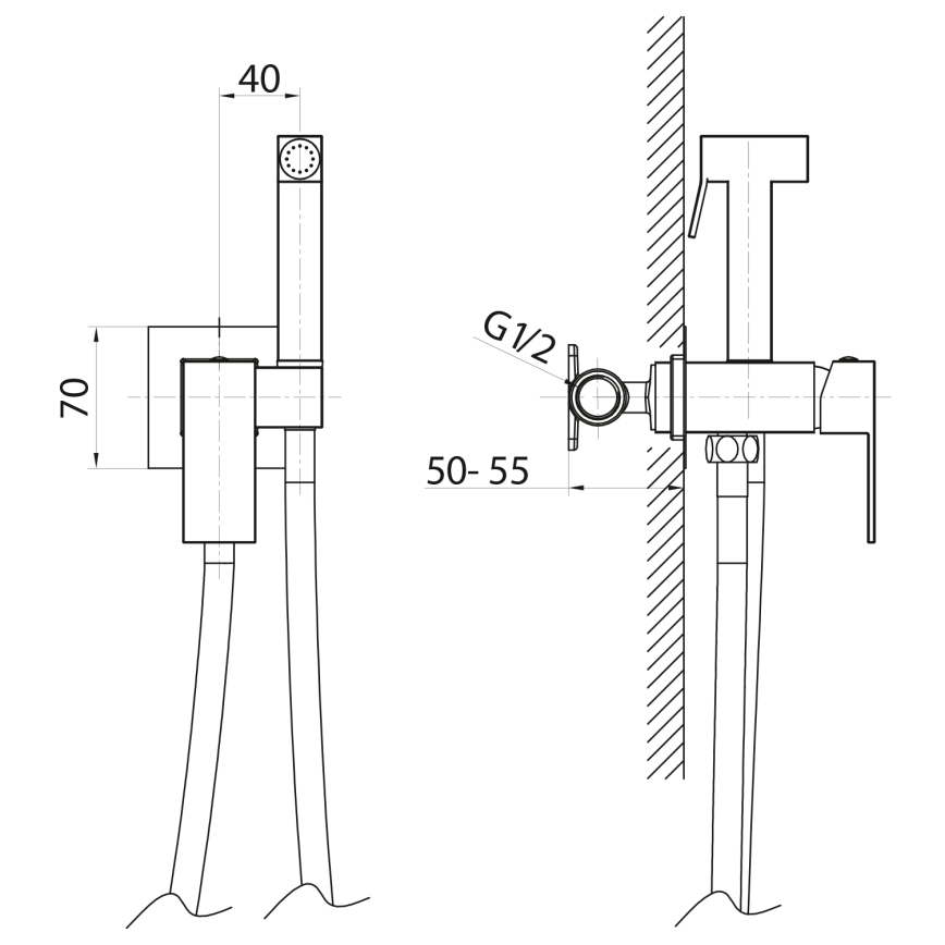 Sapho - Bidethane med bruser til skjult installation CUBEMIX kantet/mat sort