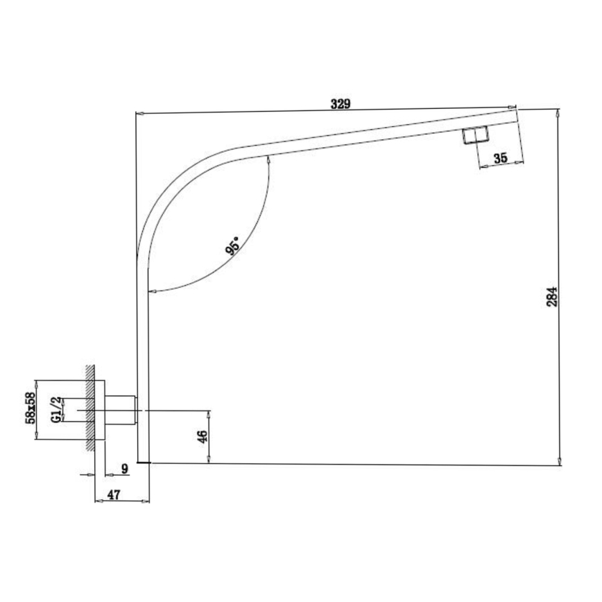 Sapho - Brusearm kantet 33 cm skinnende krom