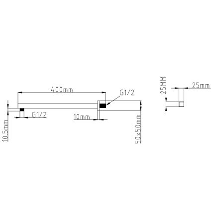 Sapho - Brusearm kantet 40 cm mat sort