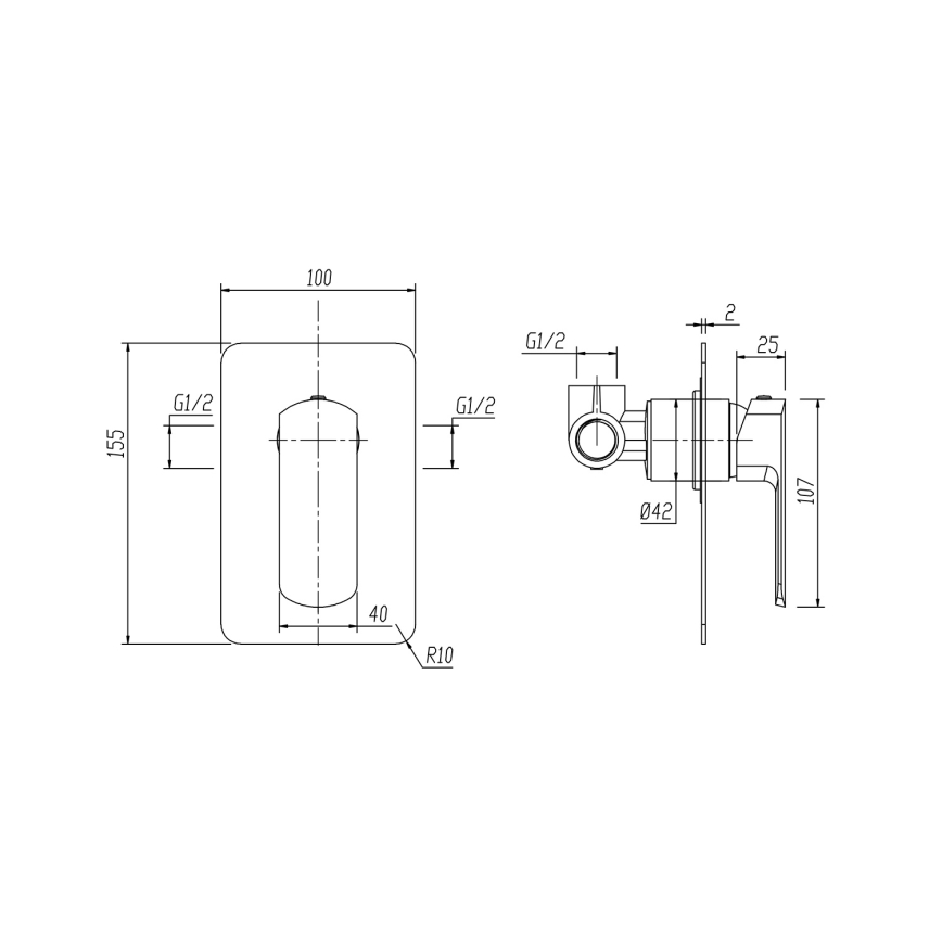 Sapho - Brusebatteri til indbygget installation MIXONA poleret krom