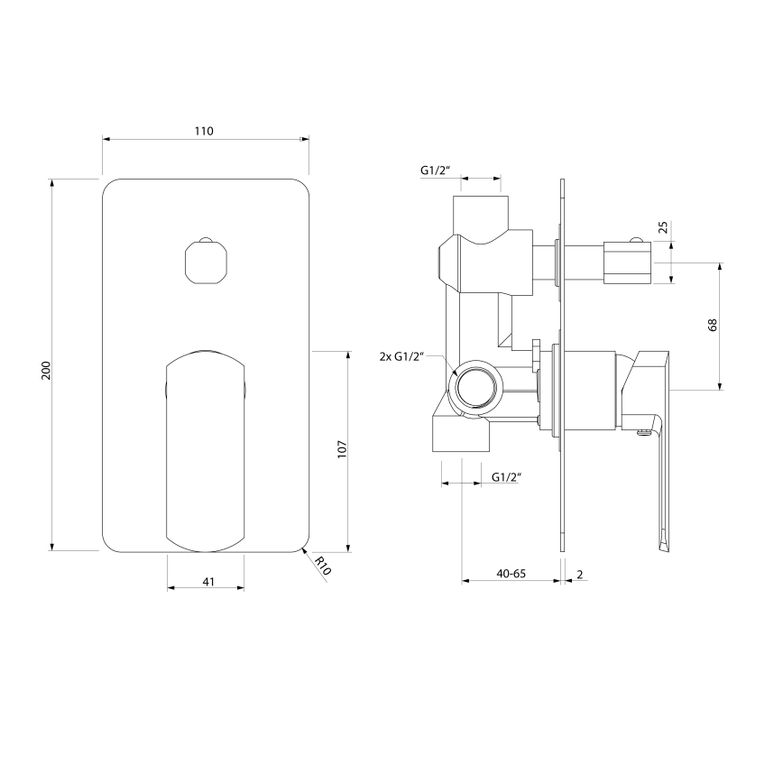 Sapho - Brusebatteri til indbygning MIXONA, poleret krom
