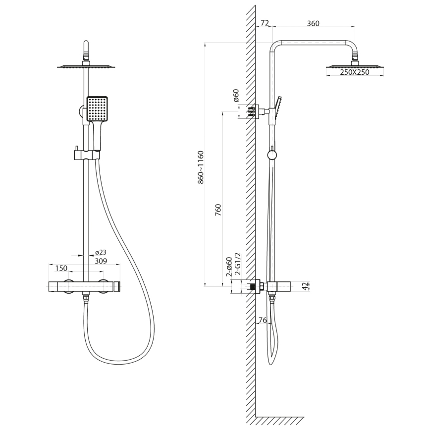 Sapho - Brusesæt med blandingsbatteri CUBEMIX blank krom