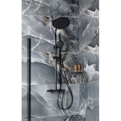 Sapho - Brusesæt med blandingsbatteri SOLARIS, mat sort