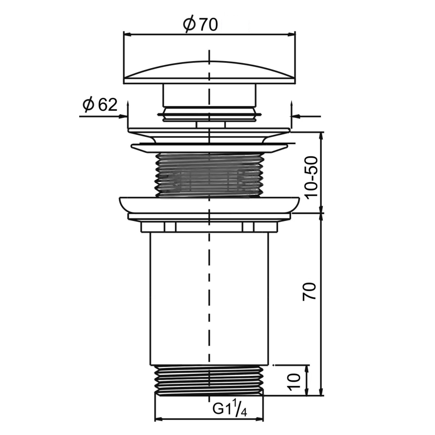 Sapho - Bundventil til håndvask Ø 7 cm, mat sort / blank krom