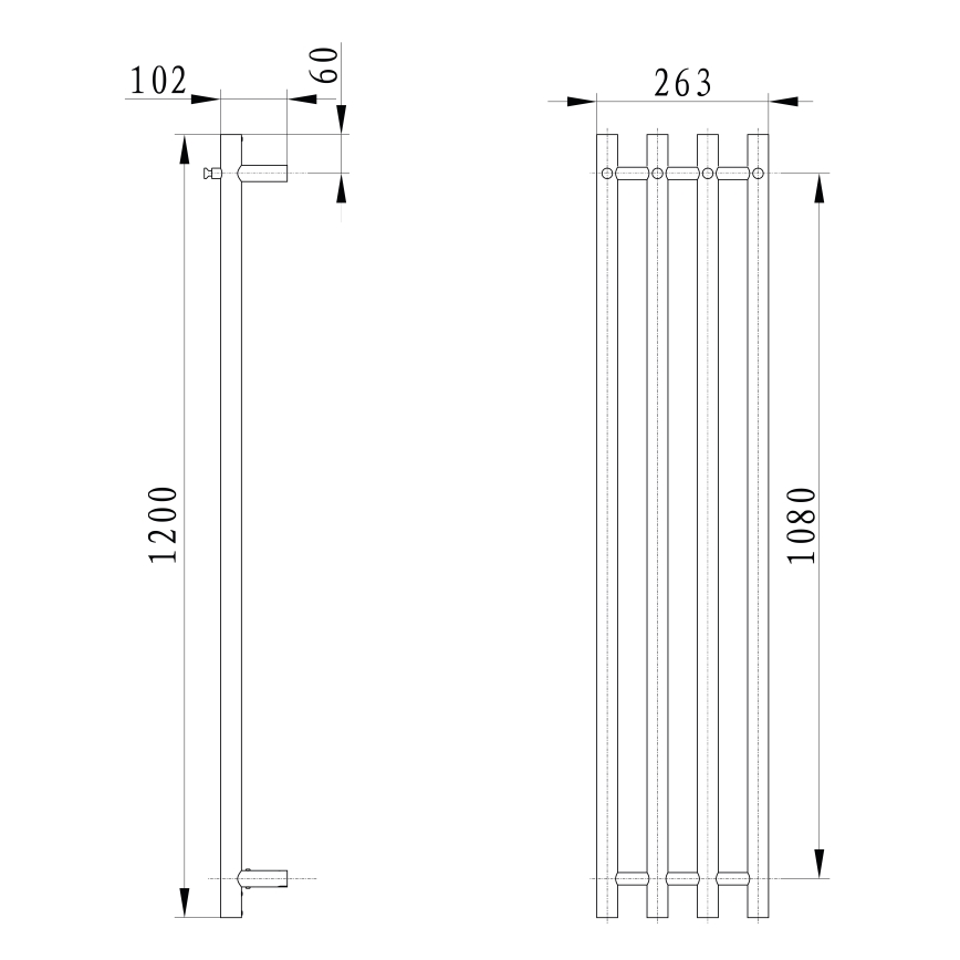 Sapho - Elektrisk håndklædeholder PAPINADO 85W/230V 120 cm skinnende krom højre