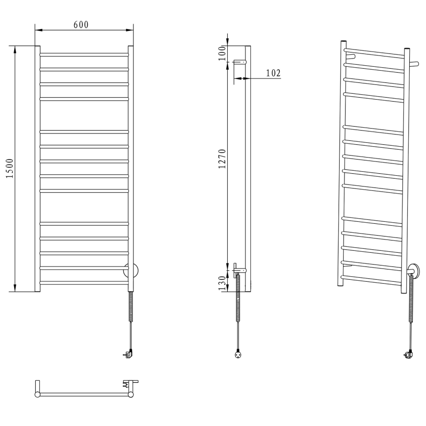 Sapho - Elektrisk håndklædeholder REDONDO 130W/230V 150 cm skinnende krom højre rund