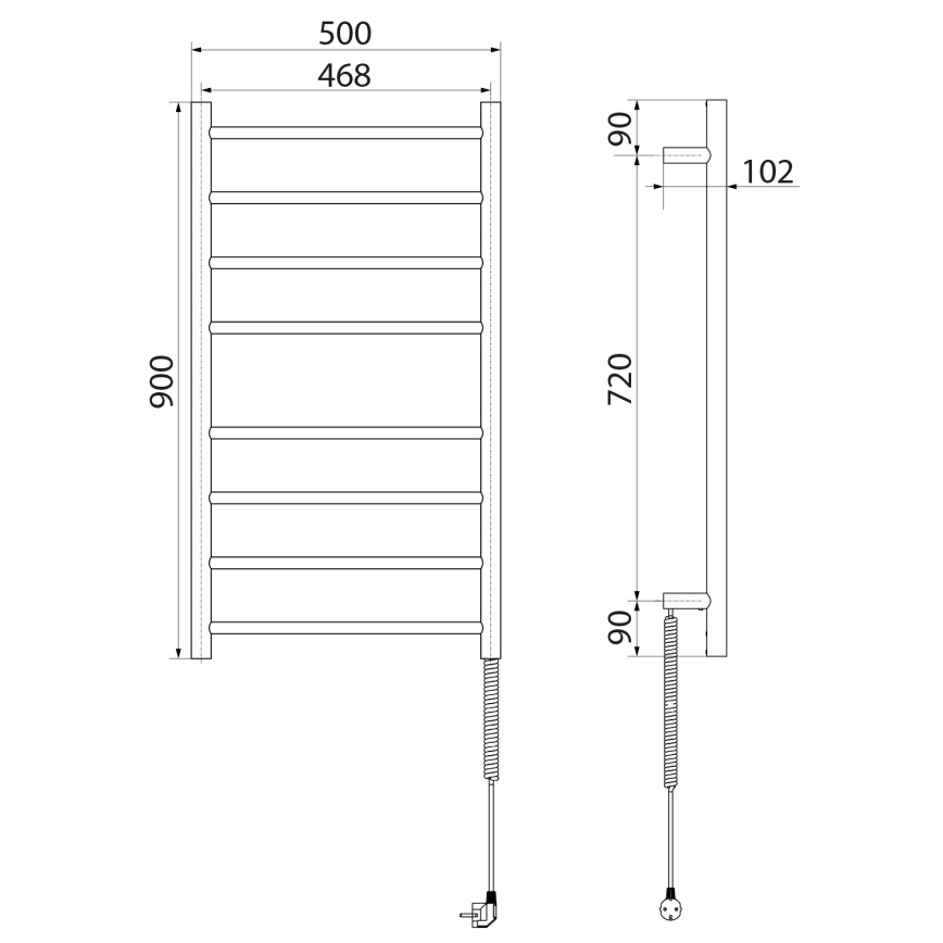 Sapho - Elektrisk håndklædeholder REDONDO 75W/230V 90 cm skinnende krom højre rund