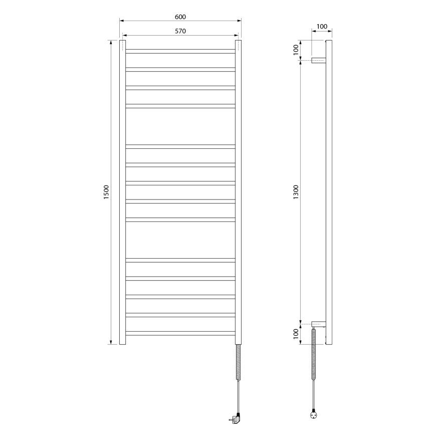 Sapho - Elektrisk håndklædetørrer ESKINADO 130W 150x60 cm rustfrit stål/poleret krom