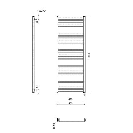 Sapho - Elektrisk håndklædetørrer METRO-E 500W 134x50 cm mat sort