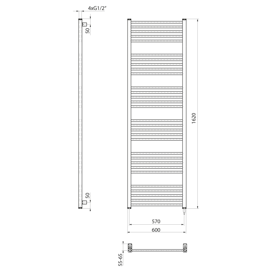 Sapho - Elektrisk håndklædetørrer METRO-E 800W 162x60 cm mat sort