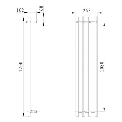 Sapho - Elektrisk håndklædetørrer PAPINADO 85W 120x26 cm poleret krom højre