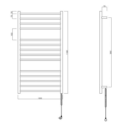Sapho - Elektrisk håndklædetørrer REDONDO 130 W 116 x 63 cm blank krom