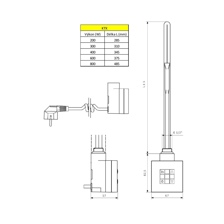 Sapho - Elpatron med termostat KTX 400W, poleret krom