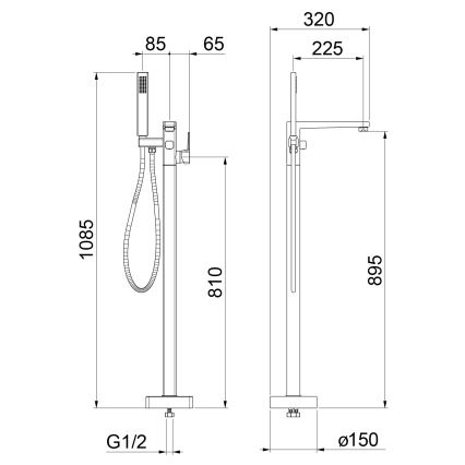 Sapho - Fritstående badekarsæt med badekarsarmatur TURSI i blank krom
