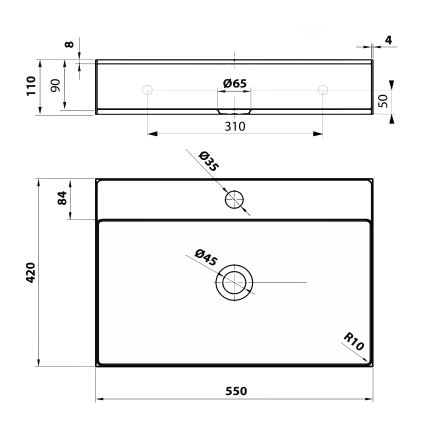 Sapho - Håndvask til bordplade AURUM 55x42 cm, børstet rustfrit stål