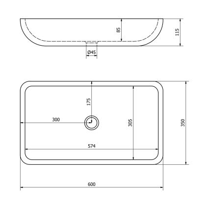 Sapho - Håndvask til bordplade BLOK 60x35 cm sten/mat sort