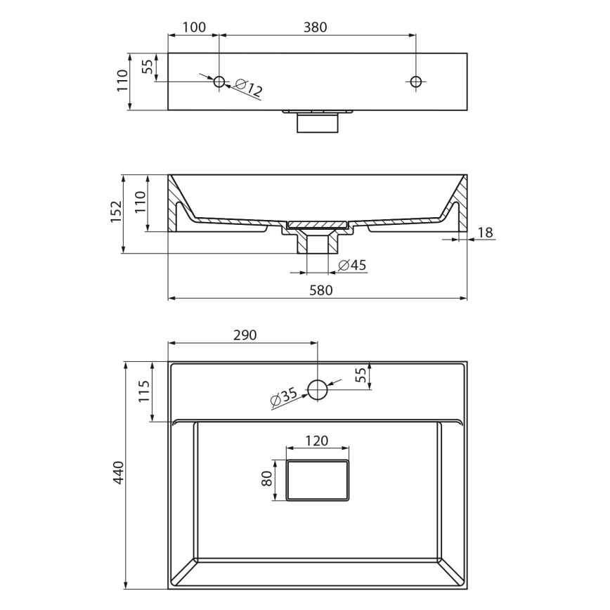 Sapho - Håndvask til bordplade GODIVA 58x44 cm marmor/hvid