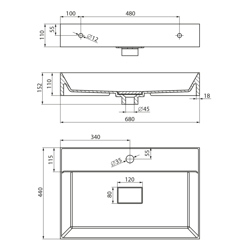 Sapho - Håndvask til bordplade GODIVA 68 x 44 cm marmor/hvid