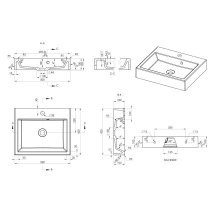 Sapho - Håndvask til bordplade ORINOKO 50x42 cm marmor/hvid