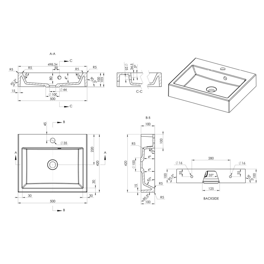Sapho - Håndvask til bordplade ORINOKO 50x42 cm marmor/hvid