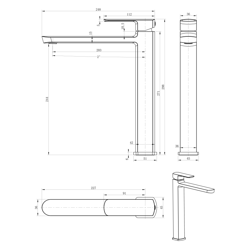 Sapho - Håndvaskarmatur MIXONA 29,8 cm, blank krom