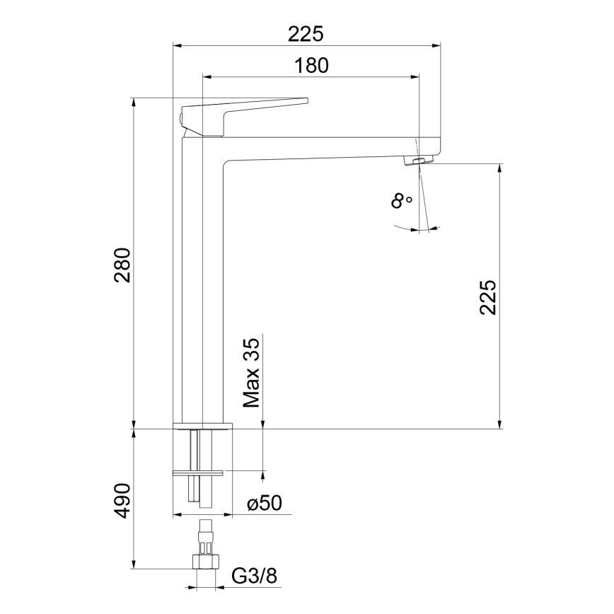 Sapho - Håndvaskarmatur TURSI 28 cm i blank krom