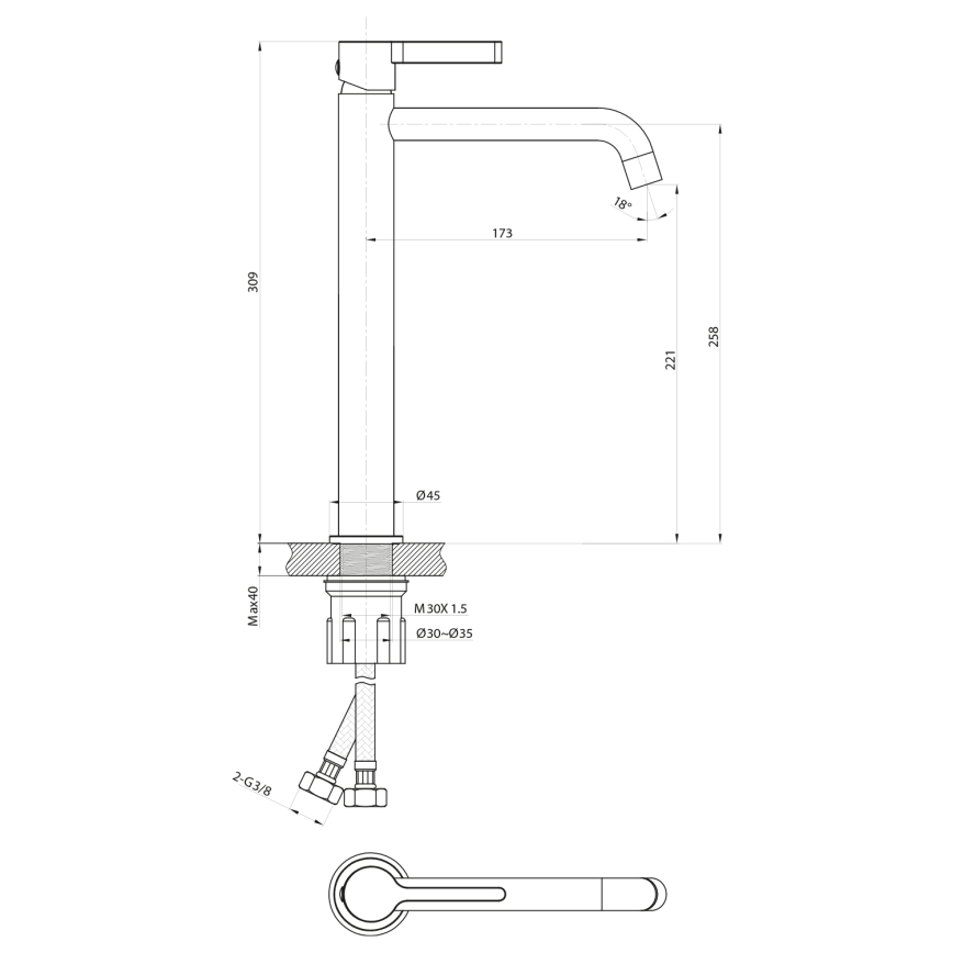 Sapho - Hane ICONIC 30,9 cm mat sort