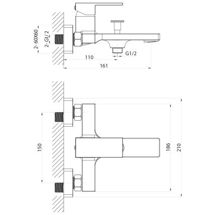 Sapho - Hane til badekar CUBEMIX mat sort