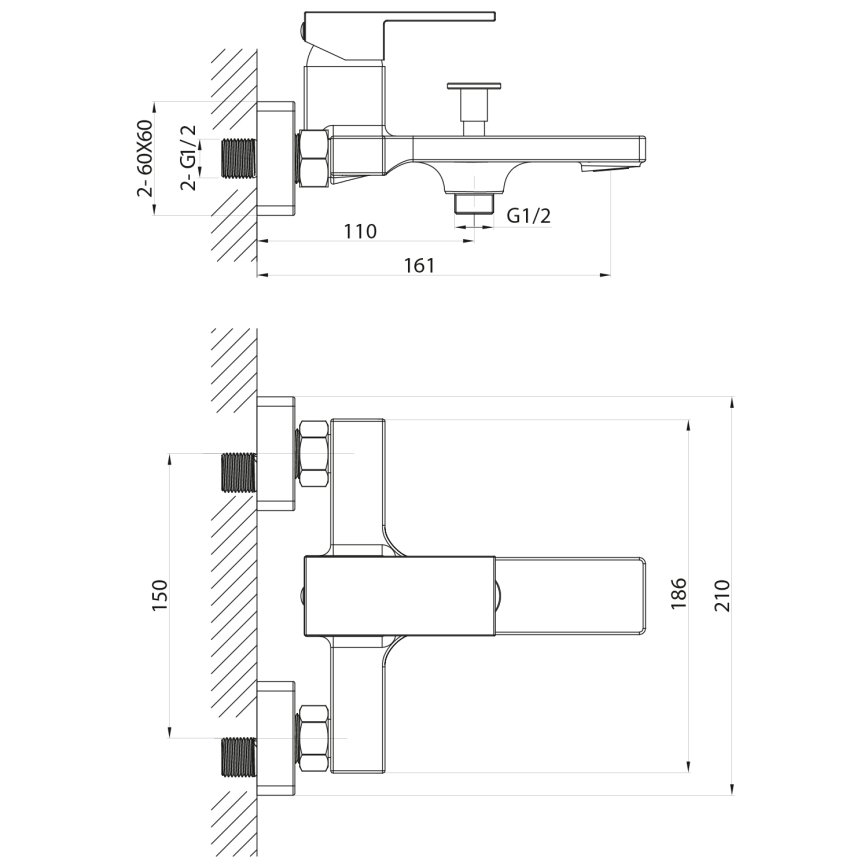 Sapho - Hane til badekar CUBEMIX skinnende krom