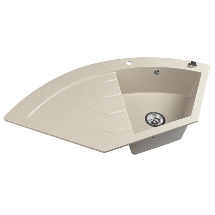 Sapho - Hjørne-køkkenvask i granit, 114 x 57,5 cm, beige