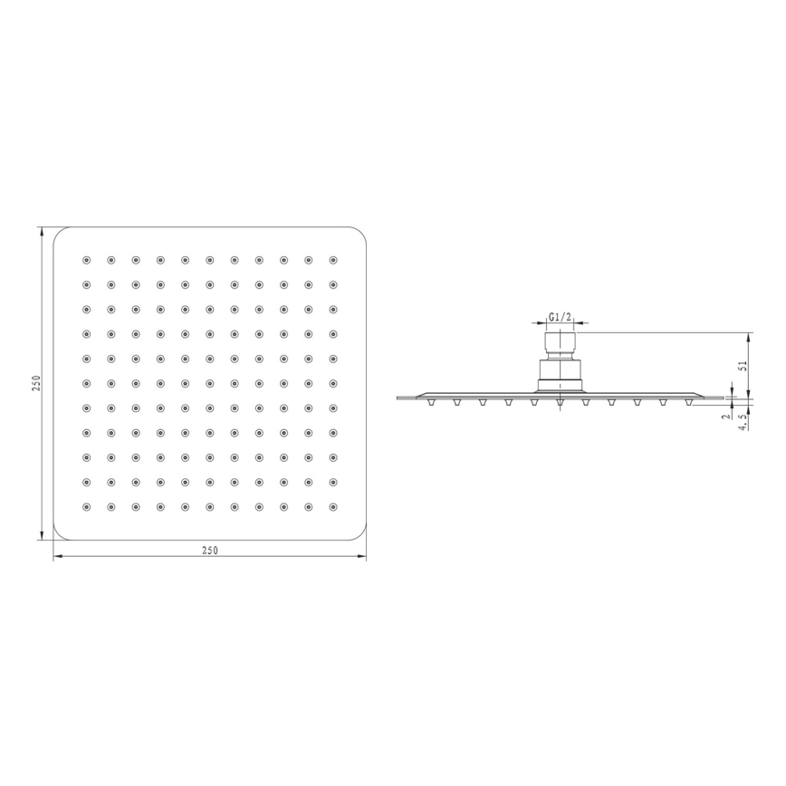 Sapho - Hovedbruser SLIM 25x25 cm poleret rustfri