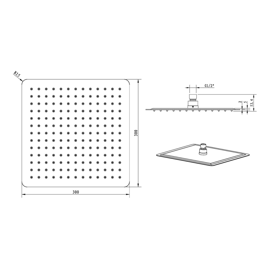 Sapho - Hovedbruser SLIM 30x30 cm poleret rustfri