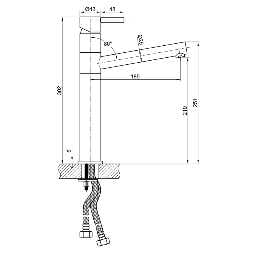 Sapho - Køkkenarmatur MINIMAL 30 cm, rustfrit stål