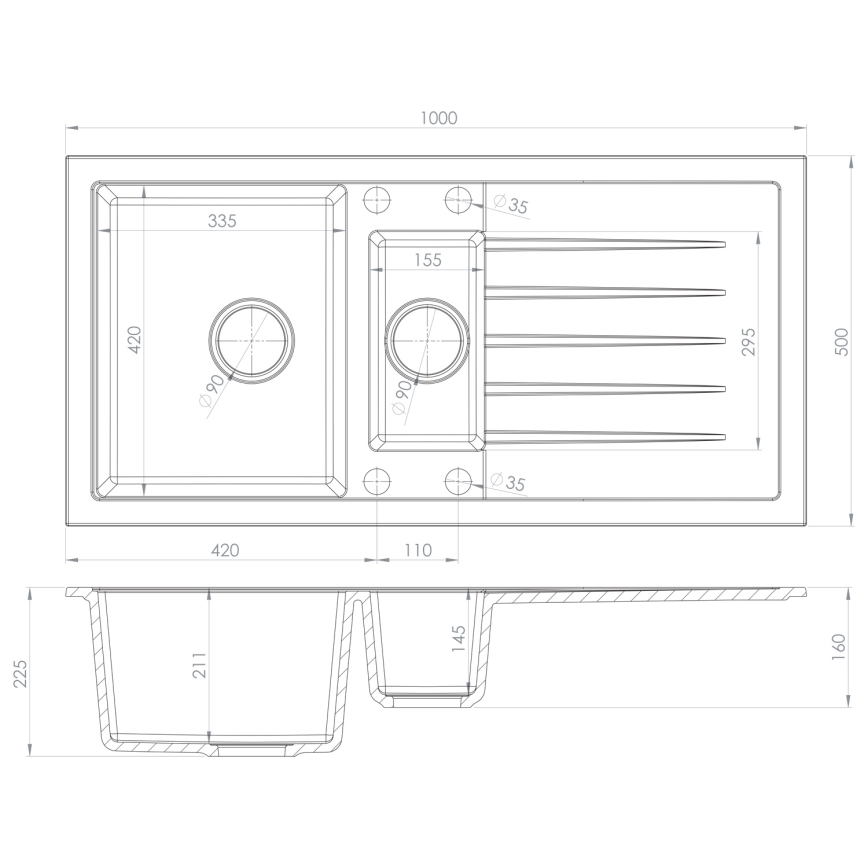 Sapho - Køkkenvask 100x50 cm granit/hvid
