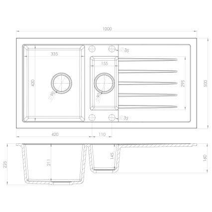 Sapho - Køkkenvask 100x50 cm granit/sort