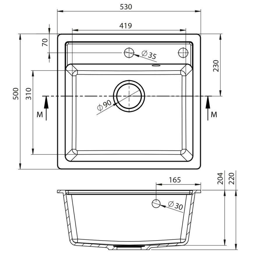Sapho - Køkkenvask 53x50 cm granit/sort