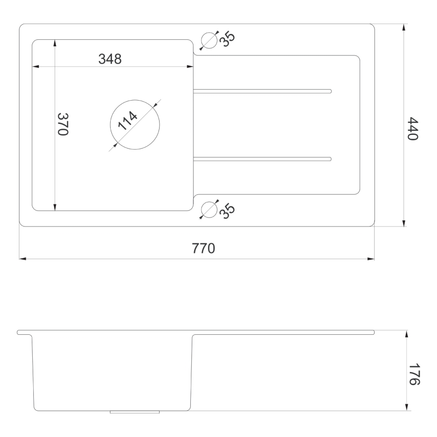 Sapho - Køkkenvask 77x44 cm granit/sort