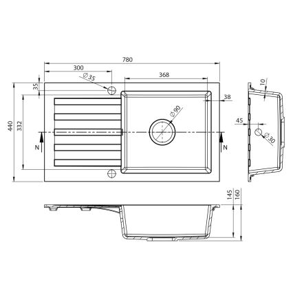 Sapho - Køkkenvask 78x44 cm granit/hvid