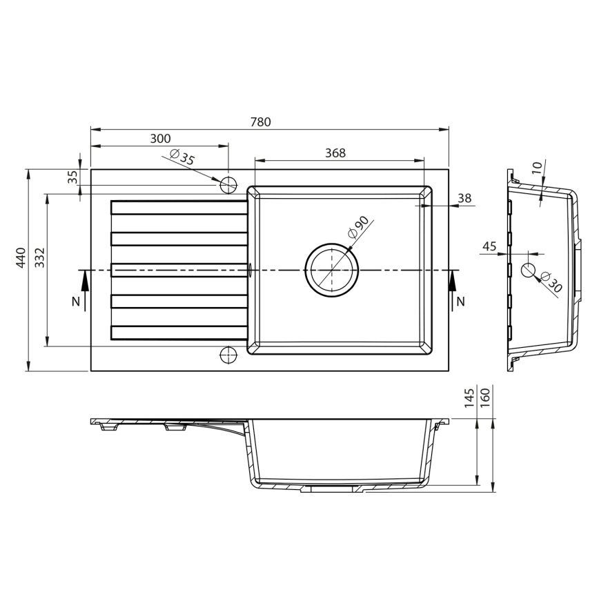 Sapho - Køkkenvask 78x44 cm granit/hvid