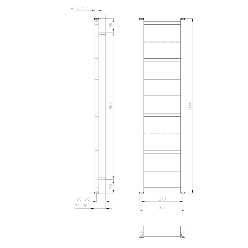 Sapho - METRO LIGHT badeværelsesradiator 114x30 cm blank krom