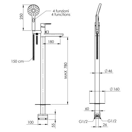 Sapho - PAX badekarsæt med blandingsbatteri, blank krom