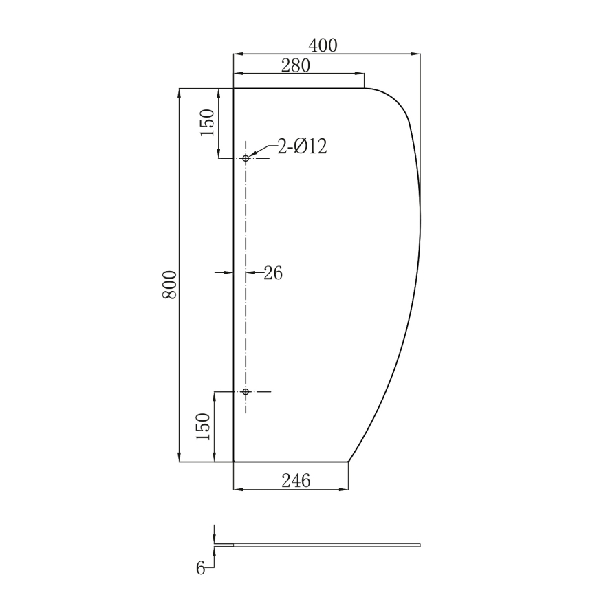 Sapho - Skillevæg til urinaler 40x80 cm i matteret glas