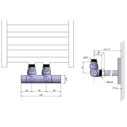 Sapho - Tilslutningssæt til ventiler til centraltilslutning TWIN mat sort